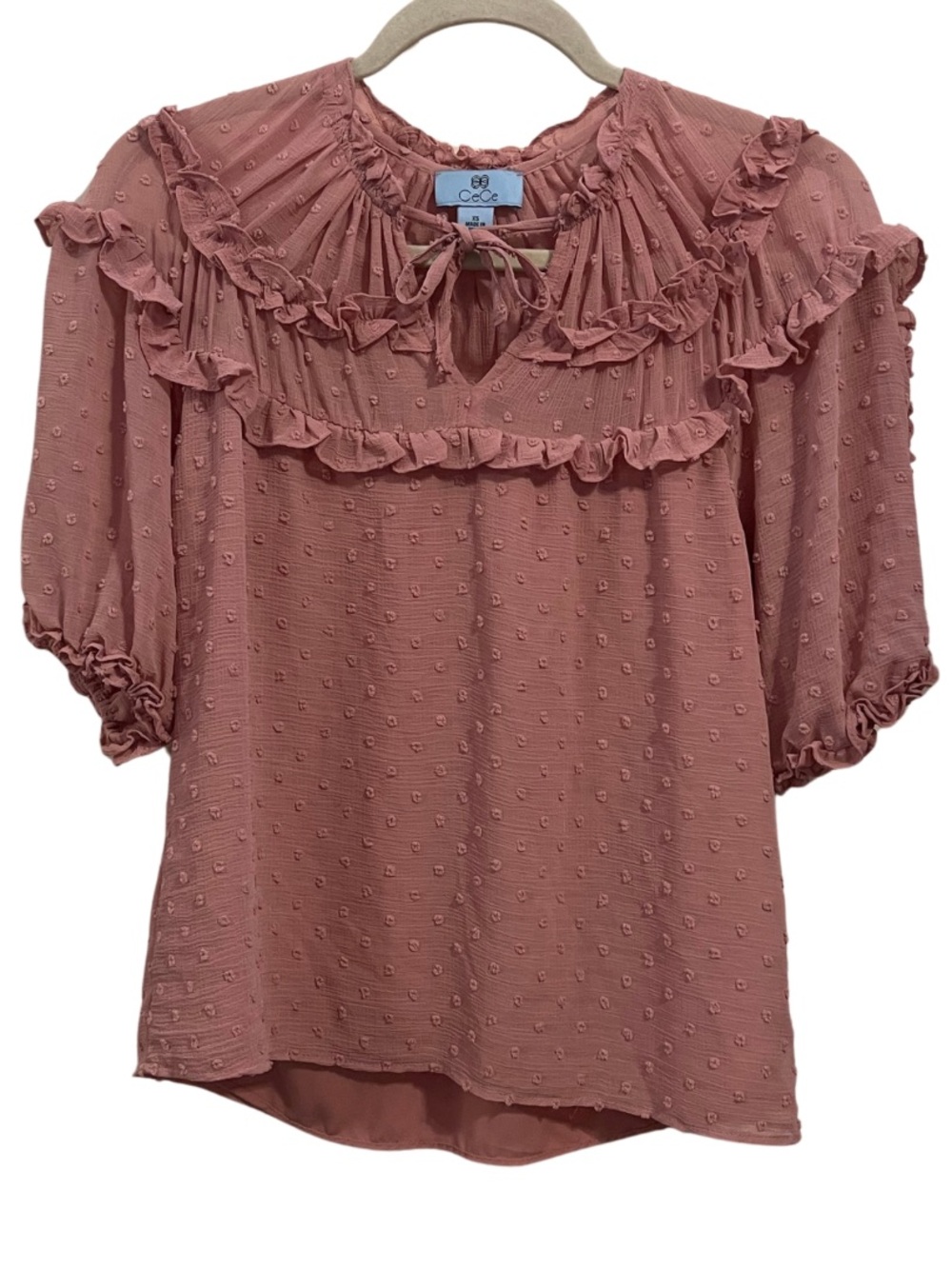 Nordstrom CeCe Dusty Rose Ruffled Swiss Dot Blouse